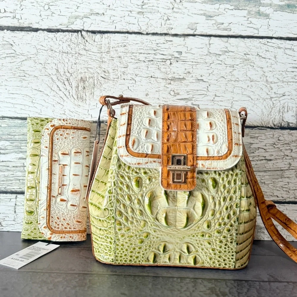 NWT SET ~ Brahmin Fern Williamette Green Margo with Cordelia Wallet - Picture 12 of 16